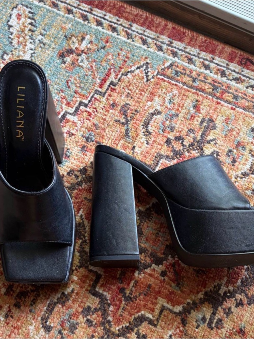 Liliana Black Platform Mule Heels with Block Heel